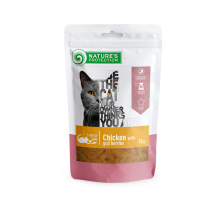 Лакомство для кошек, снеки из курицы с ягодами годжи, Nature's Protection snack for cats with chicken and goji berries, 75г Лакомство для кошек, снеки из курицы с ягодами годжи, Nature's Protection snack for cats with chicken and goji berries, 75г