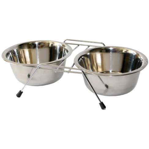 Подставка с двумя металлическими мисками KIKA, 0,9л - фото 1