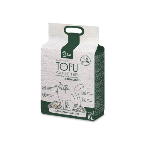 Наполнитель туалетов для стерилизованных кошек Velvet Paw TOFU с кокосовым углем, 6л/2,6 кг - фото 1