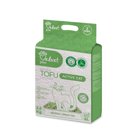 VELVET PAW TOFU наполнитель для кошачьих туалетов для активных кошек, с экстрактом зеленого чая матча, гранулы 2 мм, 2,6 кг/6 л - фото 1