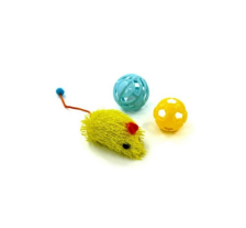 HIPPIE PET Набор игрушек для котов Мышка и два мячика, желтый и синий 3 шт