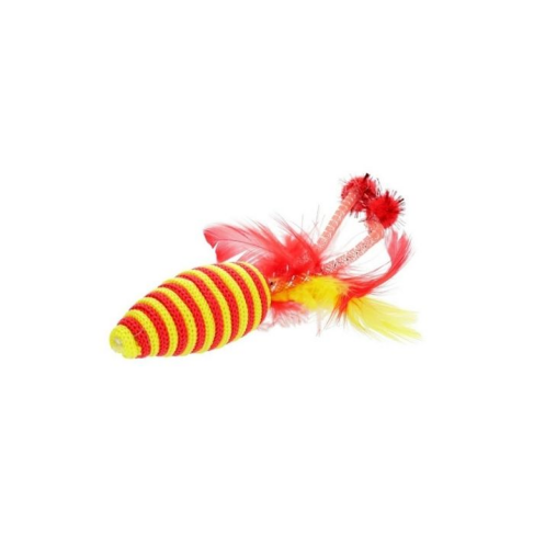 HIPPIE PET Игрушка для котов Мышка с перьями красная 16,5 см - фото 1