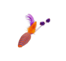 HIPPIE PET Игрушка для котов Мышка с перьями фиолетовая 16,5 см