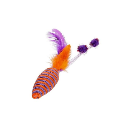 HIPPIE PET Игрушка для котов Мышка с перьями фиолетовая 16,5 см - фото 1