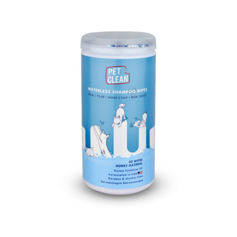 Серветки вологі Pet Clean PET WATERLESS SHAMPOO WIPES для домашніх тварин, швидке очищення складок з медово-вівсяним ароматом 50 шт. - фото 1