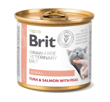 Влажный корм Brit GF VetDiet Renal для кошек при хронической почечной недостаточности, с тунцем, лососем с горохом, 200 г Влажный корм Brit GF VetDiet Renal для кошек при хронической почечной недостаточности, с тунцем, лососем с горохом, 200 г