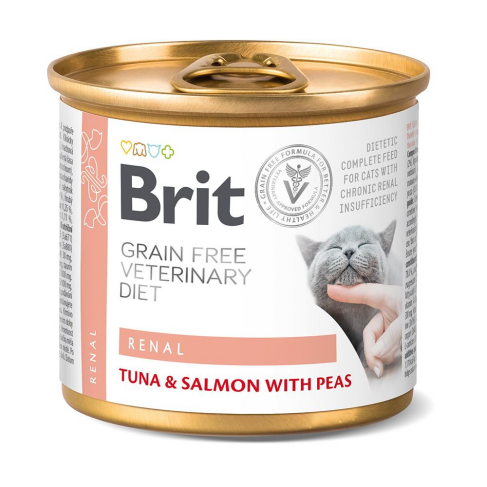 Вологий корм Brit GF VetDiet Renal для котів, при хронічній нирковій недостатності, з тунцем, лососем з горохом, 200 г - фото 1