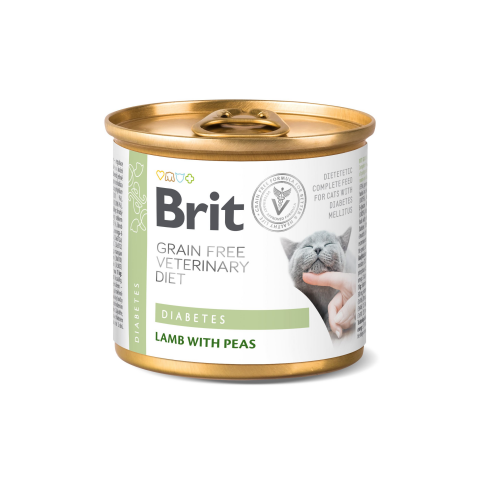 Вологий корм Brit GF VetDiet Diabetes для котів,  при цукровому діабеті, з ягням та горохом, 200 г - фото 1