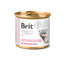 Влажный корм Brit GF VetDiet Hypoallergenic для кошек, с пищевой аллергией и непереносимостью, с лососем, 200 г Влажный корм Brit GF VetDiet Hypoallergenic для кошек, с пищевой аллергией и непереносимостью, с лососем, 200 г