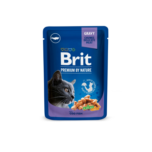 Влажный корм Brit Premium Cat Pouch для кошек, с треской, 100 г - фото 1