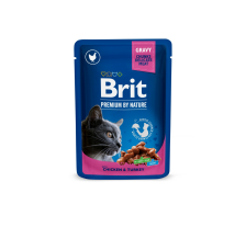 Влажный корм Brit Premium Cat Pouch для кошек, с курицей и индейкой, 100 г Влажный корм Brit Premium Cat Pouch для кошек, с курицей и индейкой, 100 г