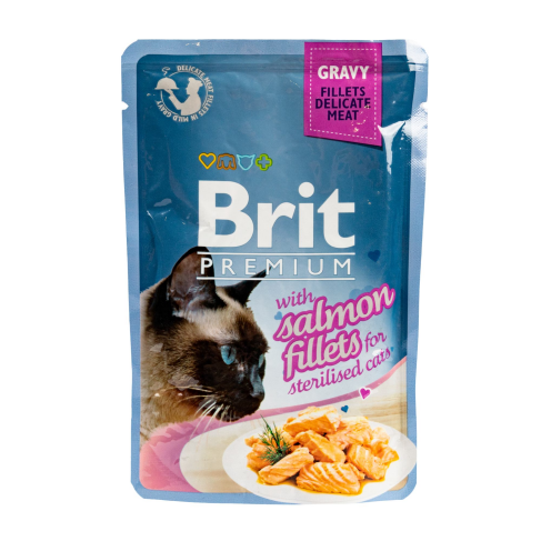 Вологий корм Brit Premium Cat Pouch для стерилізованих котів, філе лосося в соусі, 85 г - фото 1