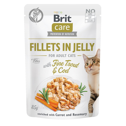 Влажный корм Brit Care Cat Pouch для кошек, в желе, треска и форель, 85 г - фото 1