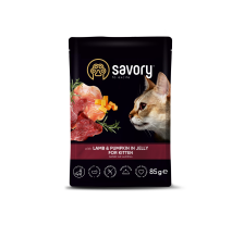 Влажный корм Savory для котят, ягненок с тыквой в желе, пауч, 85 г