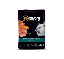 Влажный корм Savory для котят, лосось с морковью в соусе, пауч, 85 г