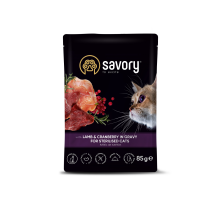 Влажный корм Savory для стерилизованных кошек, ягненок с клюквой в соусе, пауч, 85 г Влажный корм Savory для стерилизованных кошек, ягненок с клюквой в соусе, пауч, 85 г