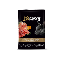 Влажный корм Savory для стерилизованных кошек, индейка с морковью в желе, пауч, 85 г Влажный корм Savory для стерилизованных кошек, индейка с морковью в желе, пауч, 85 г