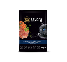 Влажный корм Savory для взрослых кошек, лосось с горошком в соусе, пауч, 85 г Влажный корм Savory для взрослых кошек, лосось с горошком в соусе, пауч, 85 г
