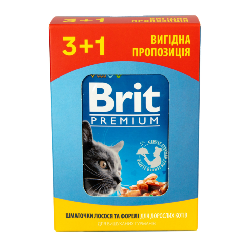 Набір паучів &quot;3+1&quot; для котів Brit Premium Cat pouch з лососем і фореллю,  4 х 100г - фото 4