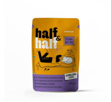 Корм влажный Half&Half для стерилизованных кошек, кусочки с тунцом в соусе в форме пауча, 100 г Корм влажный Half&Half для стерилизованных кошек, кусочки с тунцом в соусе в форме пауча, 100 г