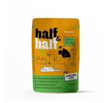 Корм влажный Half&Half для стерилизованных кошек, кусочки с индейкой в желе в форме пауча, 100 г Корм влажный Half&Half для стерилизованных кошек, кусочки с индейкой в желе в форме пауча, 100 г
