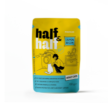 Корм влажный Half&Half для взрослых кошек, кусочки с лососем в желе в форме пауча, 100 г Корм влажный Half&Half для взрослых кошек, кусочки с лососем в желе в форме пауча, 100 г