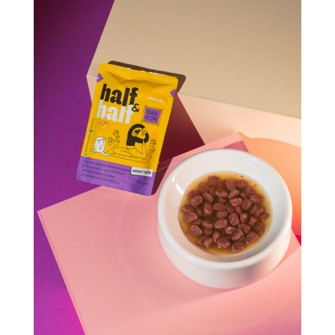 Корм вологий Half&amp;Half для дорослих котів, шматочки з качкою у соусі у формі пауча, 100 г - фото 4