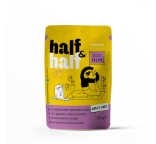 Корм влажный Half&Half для взрослых кошек, кусочки с уткой в соусе в форме пауча, 100 г Корм влажный Half&Half для взрослых кошек, кусочки с уткой в соусе в форме пауча, 100 г