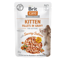 Корм влажный для котят Brit Care Cat Fillets in Gravy with Savory Salmon филе в соусе с лососем, пауч, 85 г Корм влажный для котят Brit Care Cat Fillets in Gravy with Savory Salmon филе в соусе с лососем, пауч, 85 г