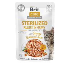 Корм влажный для стерилизованных кошек Brit Care Cat Sterilized филе в соусе с лососем и тунцом, пауч, 85 г Корм влажный для стерилизованных кошек Brit Care Cat Sterilized филе в соусе с лососем и тунцом, пауч, 85 г