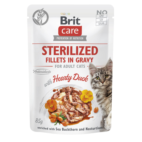 Корм влажный для стерилизованных кошек Brit Care Cat Sterilized филе в соусе с уткой, пауч, 85 г - фото 1