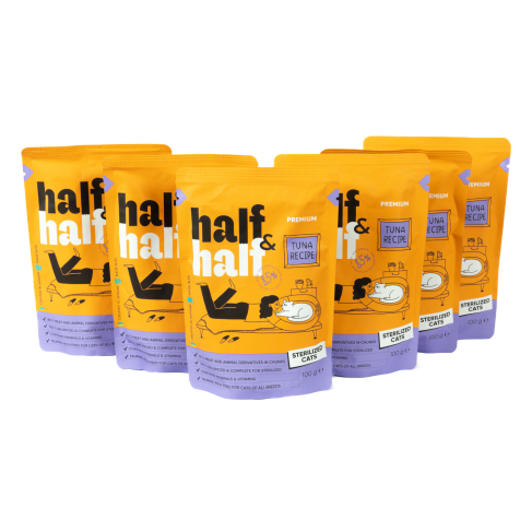 Набір вологих кормів Half&amp;Half &quot;5+1&quot; для стерилізованих котів, шматочки з тунцем у соусі, паучі, 6 шт*100 г - фото 3