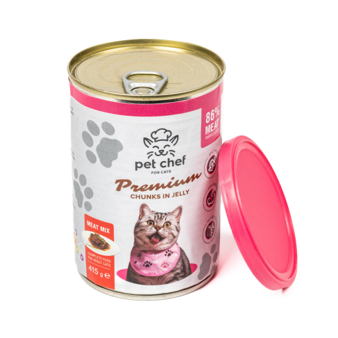 Корм влажный для взрослых котов Pet Chef, кусочки в желе Мясной микс 415 г - фото 3
