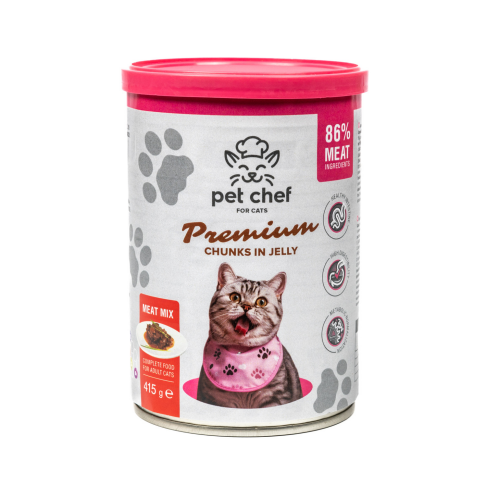 Корм влажный для взрослых котов Pet Chef, кусочки в желе Мясной микс 415 г - фото 1