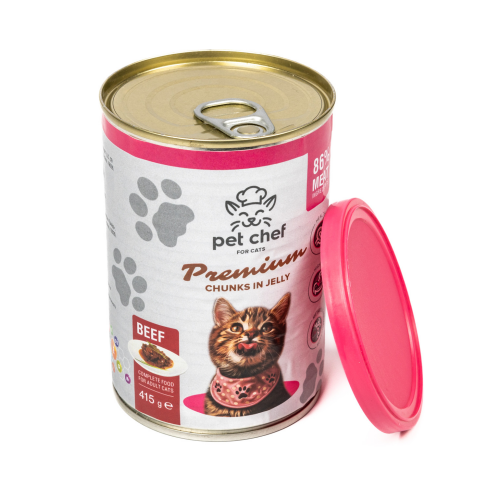 Корм влажный для взрослых котов Pet Chef, кусочки в желе с говядиной 415 г - фото 3