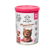 Корм влажный для взрослых котов Pet Chef, кусочки в желе с говядиной 415 г