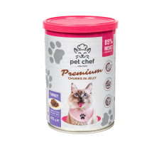 Корм влажный для взрослых котов Pet Chef, кусочки в желе с индейкой 415 г