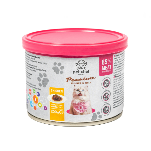 Корм влажный для взрослых котов Pet Chef, кусочки в желе с курицей 200 г - фото 1