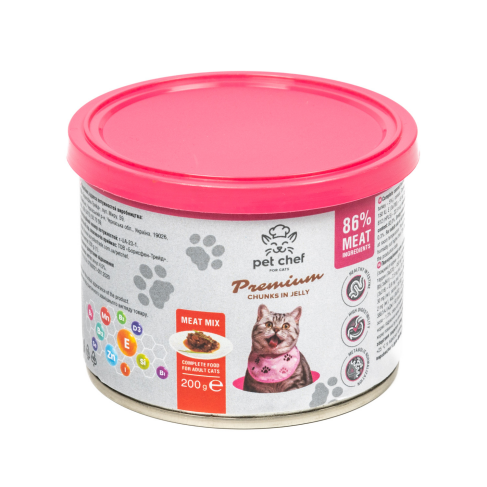 Корм влажный для взрослых котов Pet Chef, кусочки в желе Мясной микс 200 г - фото 3