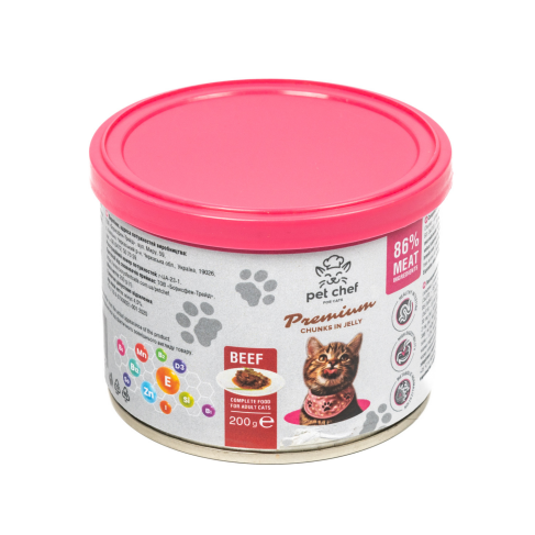 Корм влажный для взрослых котов Pet Chef, кусочки в желе с говядиной 200 г - фото 1
