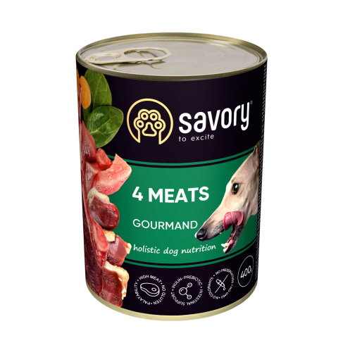 Вологий корм Savory для дорослих собак усіх порід, з чотирма видами м&#039;яса, 400 г - фото 1