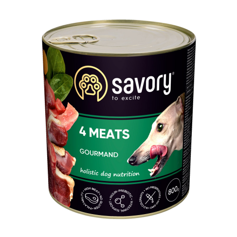 Вологий корм Savory для дорослих собак усіх порід, з чотирма видами м&#039;яса, 800 г - фото 1