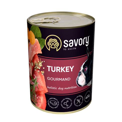 Влажный корм Savory для взрослых собак всех пород, с индейкой, 400 г - фото 1
