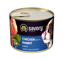 Влажный корм Savory для щенков всех пород, с кроликом и курицей, 200 г
