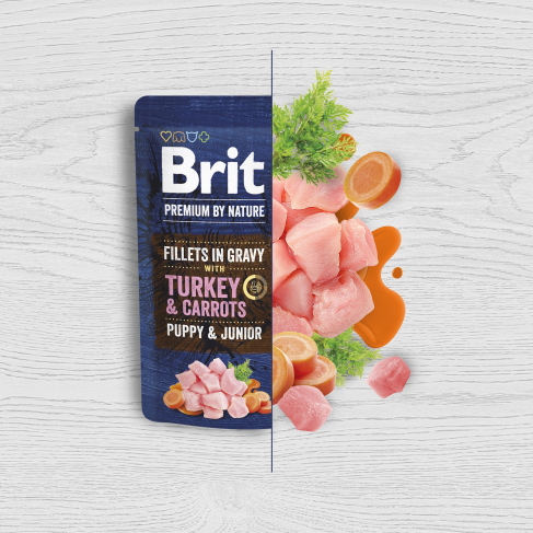 Корм вологий Brit Premium Fillets in Gravy Turkey &amp; Carrots Puppy для цуценят малих порід філе в соусі індичка і морква 85 г - фото 2