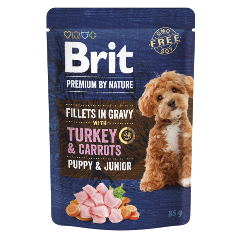 Корм вологий Brit Premium Fillets in Gravy Turkey &amp; Carrots Puppy для цуценят малих порід філе в соусі індичка і морква 85 г - фото 1