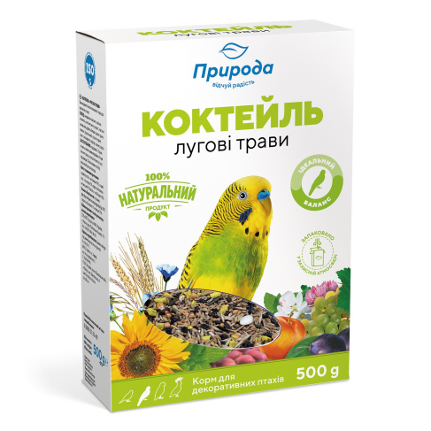 Корм Природа Коктейль &laquo;Луговые травы + семена льна&raquo; для волнистых попугаев, 500 г - фото 1