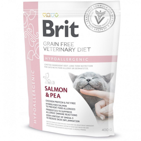 Сухий корм Brit GF VetDiet Cat Hypoallergenic для котів, з харчовою алергією та непереносимістю, з лососем та горохом, 400 г - фото 1