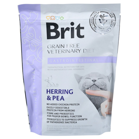 Сухой корм Brit GF VetDiet Cat Gastrointestinal для кошек, при нарушениях пищеварения, с сельдью, лососем, яйцом и горохом, 400 г - фото 3