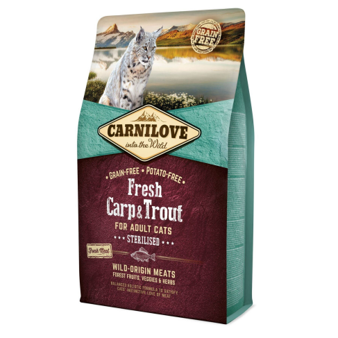 Сухой корм Carnilove Fresh Carp &amp; Trout для стерилизованных кошек, рыба, 2 кг - фото 1